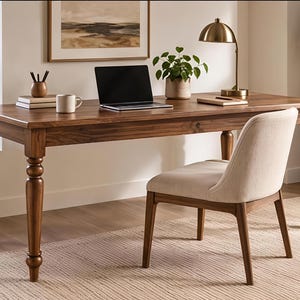 Solid Wood Dining Table | Handmade Writing Desk | Turned Leg Work Table | Farmhouse Dining Table | Wooden Office Desk | Study Table