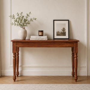 Consolle realizzata a mano in legno massello di teak / Mobile rustico per l'ingresso / Tavolino d'appoggio in stile country per il corridoio