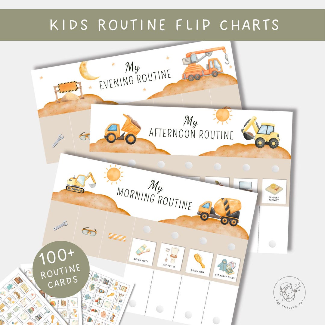Boys Routine Sticker Chart Printable Boys Routine Chart Printable, Trucks Morning Afternoon Evening Flip ...