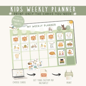 Planificador semanal infantil magnético / Horario visual con tarjetas de actividades y rutinas / Tabla semanal para niños pequeños y preescolares - Granja