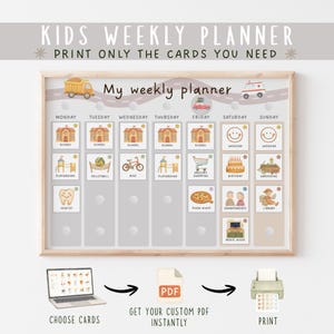 Kids Weekly Planner Printable, Toddler Visual Schedule Chart, Preschool Weekly Calendar with Activity Cards, Co-Parenting Routine Board PDF