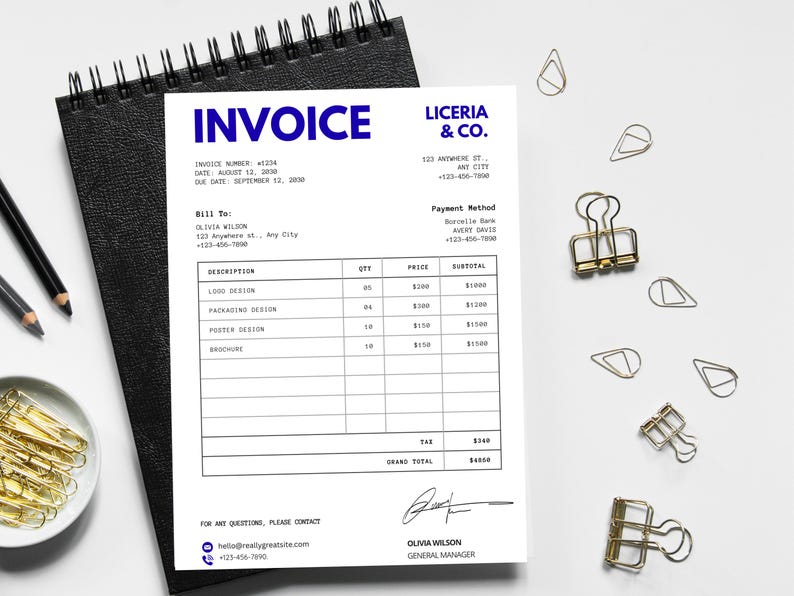 Minimalist Business Invoice Template for Canva, Editable Service ...