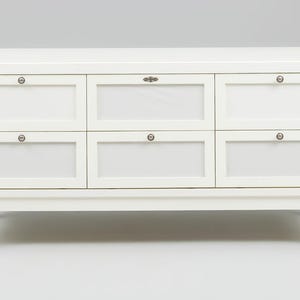 Mueble para TV blanco de estilo vintage con patas curvas, 2 cajones y 3 puertas – Muebles para sala de estar