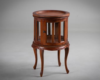 Vitrina redonda de madera maciza estilo antiguo con bandeja extraíble