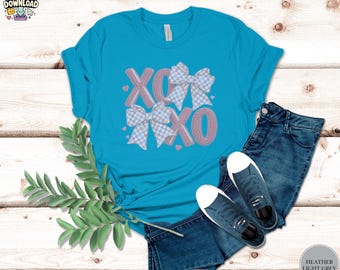 Comfortkleuren imitatiegaren XOXO-shirt, valentijnsshirt coquette Bow, Valentijnsdagshirt, valentijnsshirt dames, valentijnscadeau dames, Valentijnsdag, png digitaal