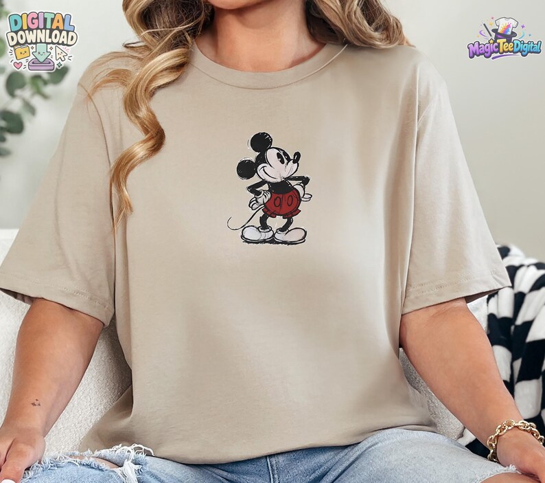 Classic Mickey Mouse Embroidered Tee | Vintage Disney Character PNG Digital Download image 5