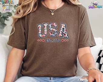 USA EST 1776 Floral Patriotic T-Shirt Design PNG Digital Download