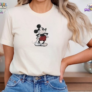 Classic Mickey Mouse Embroidered Tee | Vintage Disney Character PNG Digital Download image 1