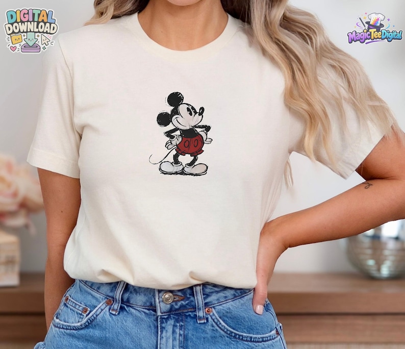 Classic Mickey Mouse Embroidered Tee | Vintage Disney Character PNG Digital Download image 1