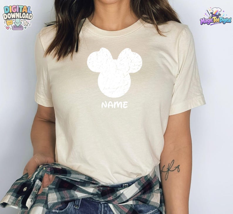 Custom Name Mickey Mouse Head T-Shirt, Personalized Disney Shirt PNG Digital Download image 1