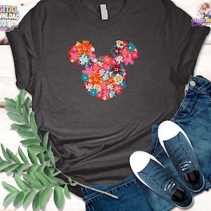 Blommig t-shirt med Musse Pigg-huvud, Disney-blommotiv PNG-nedladdning bild 1