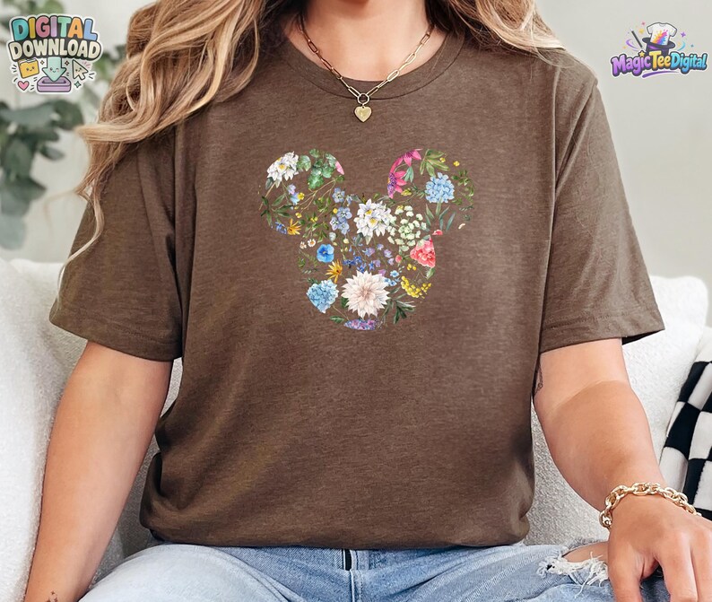 Blommig Musse Pigg-tröja med huvud, Disney-blommorörondesign PNG digital nedladdning bild 7