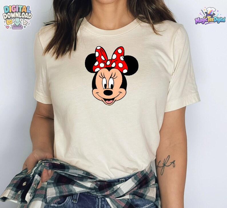 Minnie Mouse Face Red Bow Disney Shirt PNG Digital Download 画像 3
