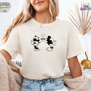 Retro Mickey Minnie Mouse Kissing Heart Love PNG Digital Download image 6