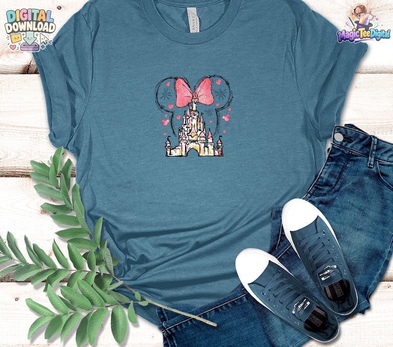 Download digitale PNG del castello di Minnie Mouse a forma di cuore, design per maglietta Disney Magic immagine 5