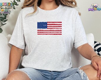 Distressed American Flag T-Shirt Design, Patriotic USA Flag PNG Digital Download
