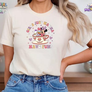 Girls Just Wanna Have Fun Disney Shirt, Retro Mickey Minnie Mouse PNG Digital Download image 3