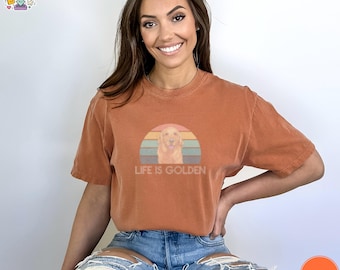 Das Leben ist Goldenes Goldenes Shirt, Golden Retriever Mutter Bekleidung, Retro Retriever Welpen Shirt, Tierliebhaber Outfit, Hunderasse Tshirt, Sommer L PNG Digital