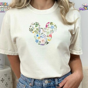 Blommig Musse Pigg-tröja med huvud, Disney-blommorörondesign PNG digital nedladdning bild 3