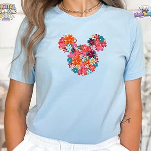 Blommig t-shirt med Musse Pigg-huvud, Disney-blommotiv PNG-nedladdning bild 4