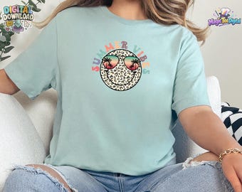 Summer Vibes Leopard Smiley Gesicht T-Shirt Design PNG Digital Download