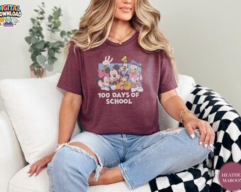 Mickey And Friends Happy 100 Days Of School Shirt, Disney Family 100 Days Of School Gifts, Retro Disneyland 100 Days Celebration PNG Digital