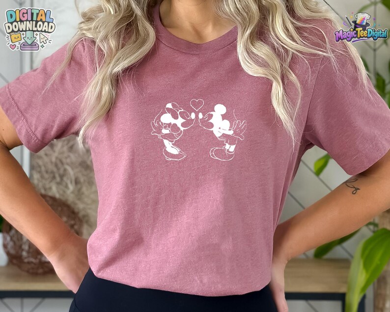 Retro Mickey Minnie Mouse Love Heart T-shirt PNG digital nedladdning bild 2