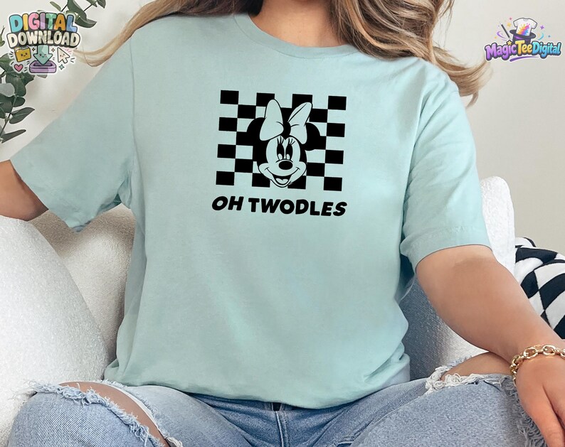 Oh Twodles Checkered Disney T-Shirt, Minnie Mouse Retro Design PNG Digital Download image 1