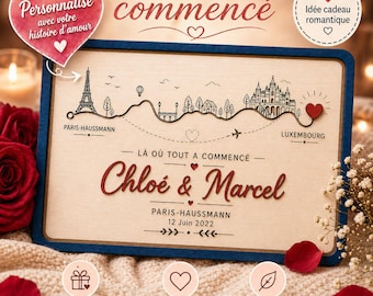 Personalisierte Paar Geschenk Holzplakette | Personalisierte Love Story Karte | Geschenk für ihn sie | Hochzeitsgeschenk | Benutzerdefinierte Namen & Städte Zeichen