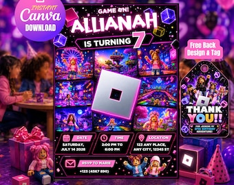 Roblox Girl Birthday Invitation, Editable Canva Template, Kids Party Invite (5x7 Printable)