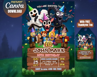 Bearbeitbare 99 Nights in the Forest Einladung zur Geburtstagsfeier - Digitale Vorlage