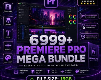 Premiere Pro Transitions, Sound FX, Overlays Mega Bundle (Digital Download)