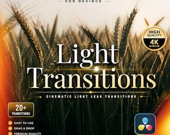 DaVinci Resolve Light Transitions, Cinematic Leak Pack, 20+ Drag Drop Effects (Digital Download)