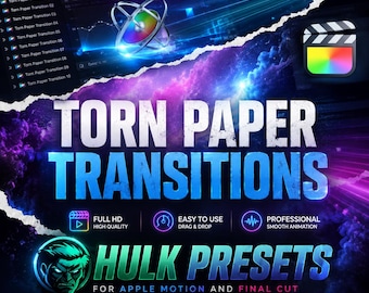 Torn Paper Transitions for Final Cut Pro, Apple Motion (Drag & Drop Presets)