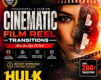 Cinematic Film Reel Transitions | Vintage Movie Effects, Grain, Scratches (Digital Download)