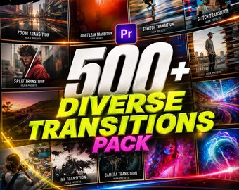 500+ Premiere Pro Transitions Pack | Cinematic Glitch Zoom Light Leak (Digital Download)