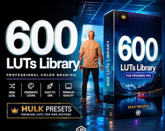600 Cinematic LUTs Library for Premiere Pro | Professional Color Grading Presets (Digital Download)