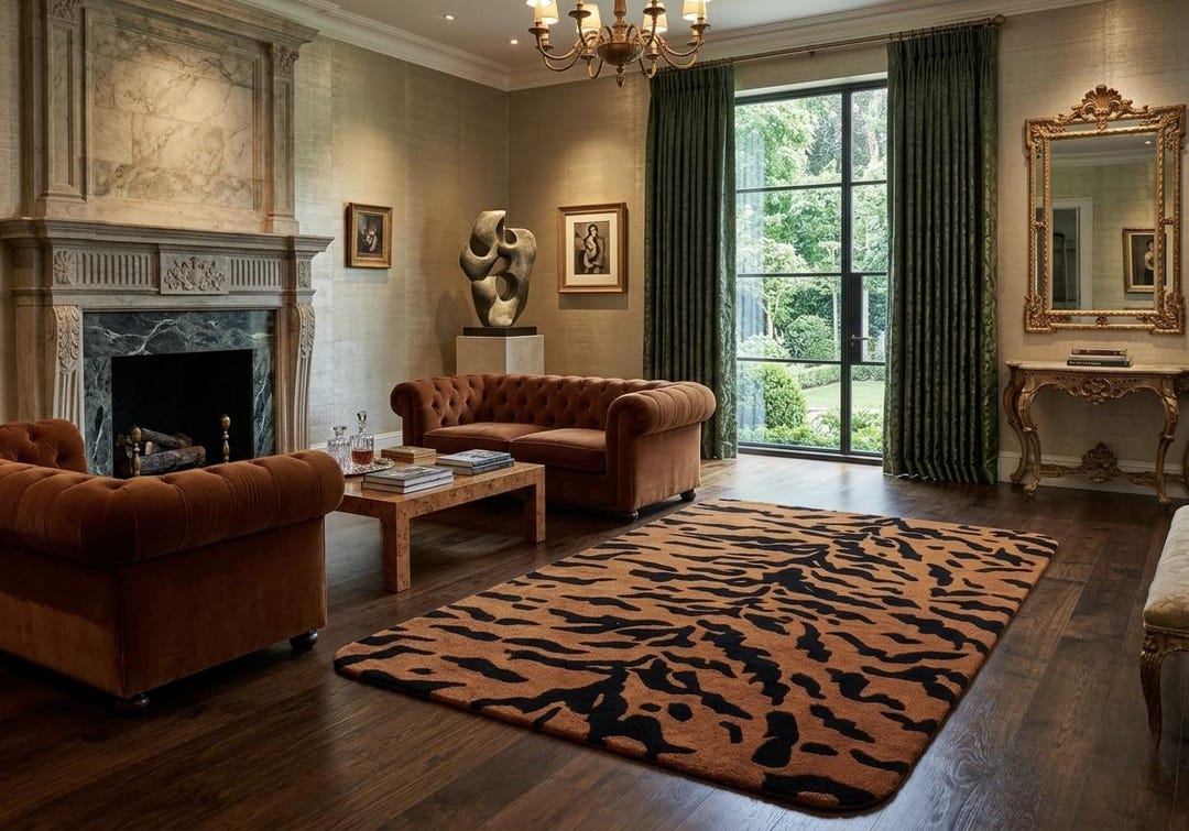 Tiger Print Area Rug, Bold Animal Pattern Carpet, Modern Safari ...