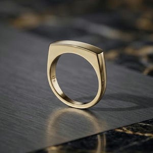 Minimalist Gold Bar Ring, Slim Rectangle Signet Ring, 925 Sterling Silver, Gold Blank Band, Modern Geometric Band, Unisex Stackable Ring