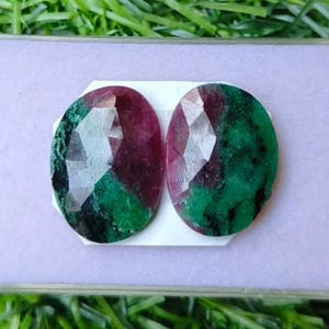 Ruby Zoisite Rose Cut Oval Shape Pair Lot Gemstone, 26.00 Caret Size 14x19 MM,