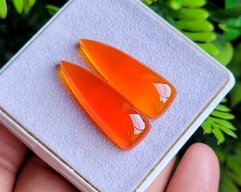 Carnelian Chalcedony Pear Shape Cabochons Pair Lot Gemstone, 28.30 Caret Size 10x30 MM,