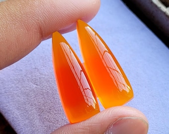 Carnelian Chalcedony Pear Shape Cabochons Pair Lot Gemstone, 28.30 Caret Size 10x30 MM,