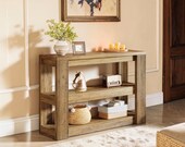 Farmhouse Console Table with 3-Tier Storage Shelves for Hallway Living Room