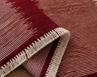 Pink Striped Kilim Rug Handmade Wool Flatweave Area Rug Modern Boho Rug Scandinavian Carpet Custom Size Available