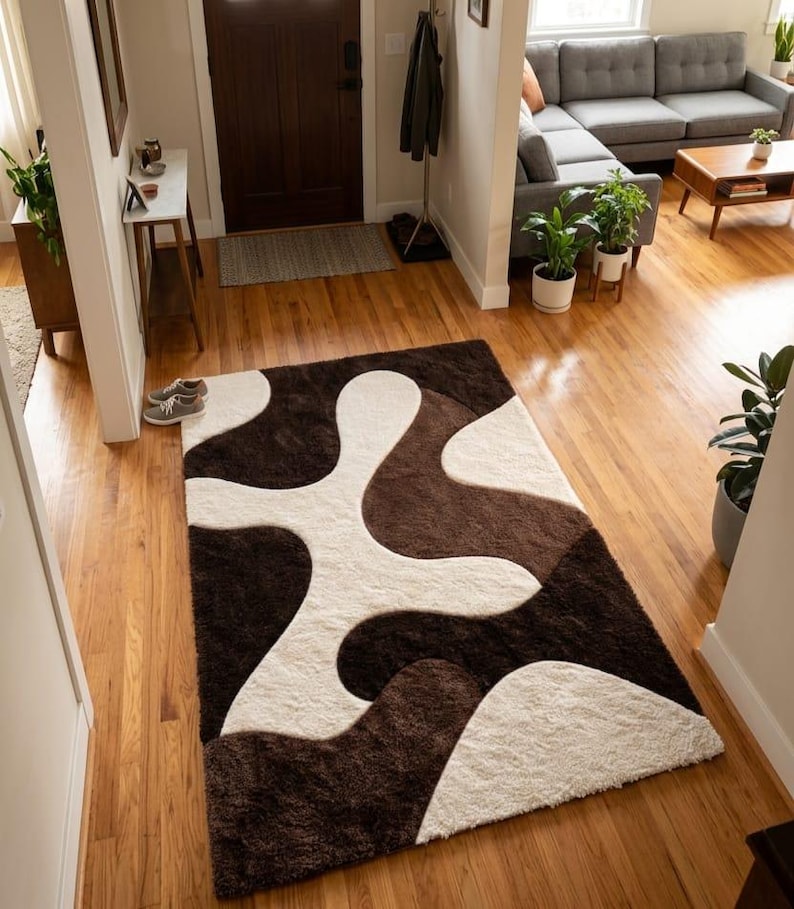 Buy Abstract Wavy Rug: Handmade Tufted Earth Tone Carpet for Boho ...
