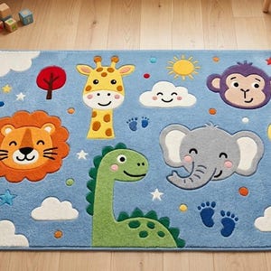 Alfombra infantil con diseño de animales para guardería, alfombra de lana tejida a mano para sala de juegos, linda alfombra de animales de safari, decoración para habitación de bebé, alfombra infantil con temática de safari en la jungla.