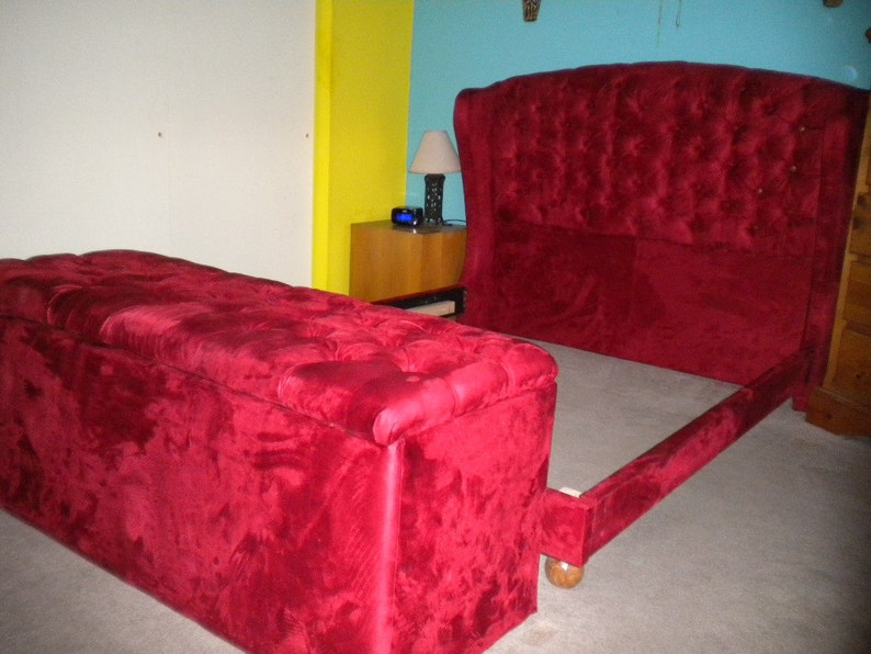 Custom made Upholstered Tufted Winged Headboard with Matching Etsy