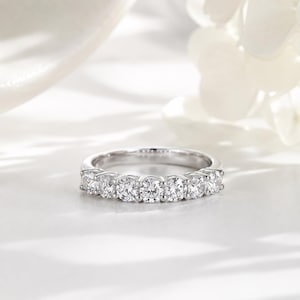 Moissanite Wedding Band for Women - D VVS1 Sterling Silver Eternity Ring, Stackable Bridal Ring & Anniversary Gift