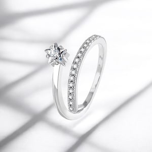 925 Sterling Silber Stern CZ Offener Ring - Verstellbare Gedrehte Band, Zierlicher CZ Edelsteinring, Damen Jubiläumsgeschenk