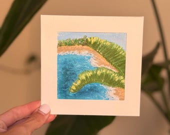 Originales Strandgemälde | Ölpastell 10x10 cm | Mediterrane Wandkunst | Handgefertigtes Kunstwerk | Kleines Gemälde
